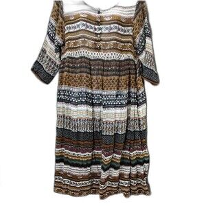 PTNY Midi Dress Size M Gauzy 3/4 Sleeve Brown Green Lightweight Eart tones fairy